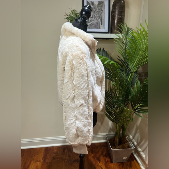 Jason Wu 2 Way Zip Front Faux Fur Ivory Bomber Jacket Coat w/ Pockets Small - Picture 9 of 13